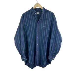 Vintage 90s Faconnable Blue Green Striped Long Sleeve Button Down